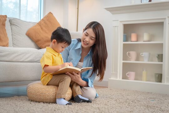 Joyful Mother-Son Reading Moments at Home