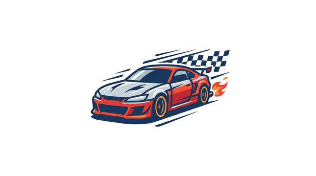 Red Sports Car Speeding with Flames and Checkered Flag.
