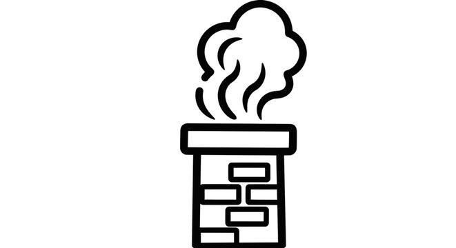 A simple line drawing of a smoking chimney on a brick structure.
