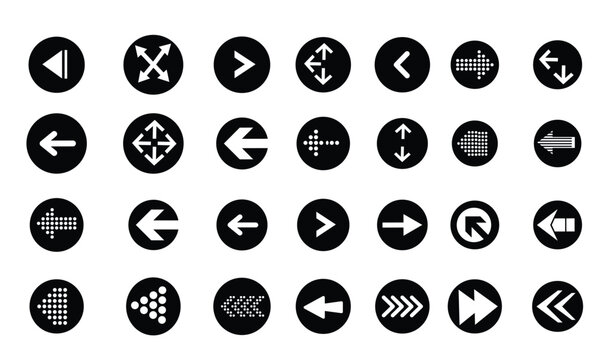 black and white buttons. Rounded Arrow Icon Set &ndash; Left, Right, Backward & Forward Symbols with Circle .Web arrow cursor button icon set.
