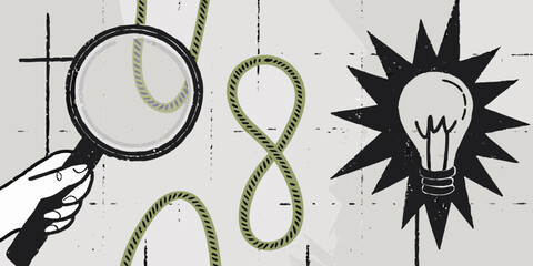 Illustration of a magnifying glass rope and light bulb © Provhash
