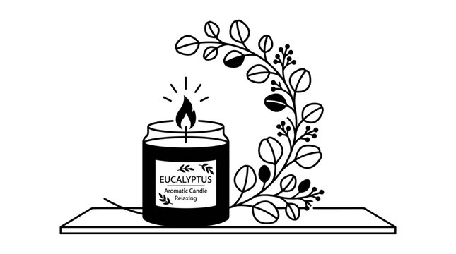 Eucalyptus Scented Candle Burning Brightly.