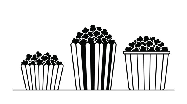 Three buckets of popcorn side by side.
