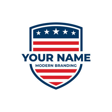 American shield logo with stars.