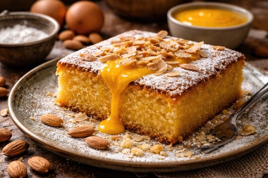 Egg yolk and almond Portuguese toucinho do ceu dessert from Alentejo region