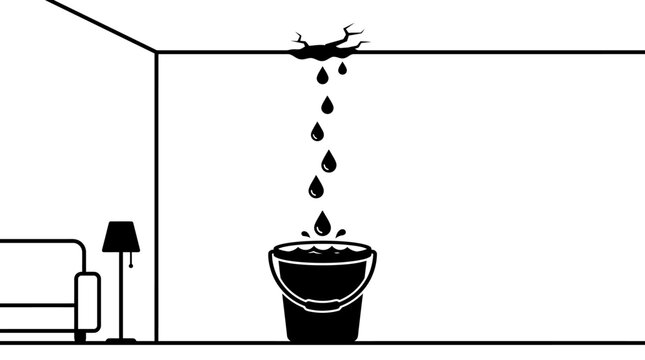 Water dripping into a bucket indoors.