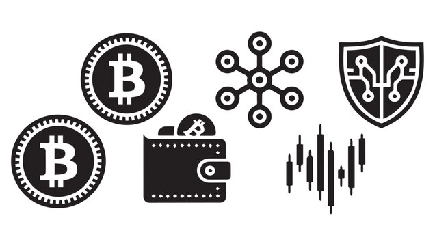 Cryptocurrency symbols representing bitcoin blockchain wallet security and market trends