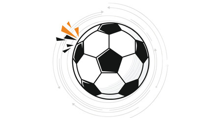 Fototapeta premium Soccer ball illustration with motion lines and graphic accents representing a fast-moving sports equipment item for team games.