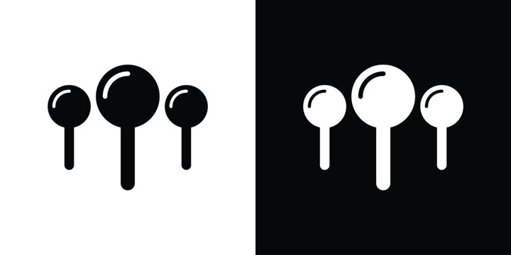 Multiple map pin icons set. Group of location pointers in black and white vector style for multi-destination routes, logistics, and tracking apps.
