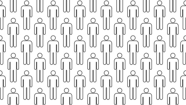 Modern seamless pattern featuring male human body outline symbols in stroke line art style on a transparent background. Human figure seamless pattern background for men, people, and gender concepts.