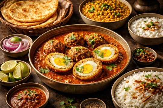 Traditional veg nargisi kofta complemented by parathas chana dal and rice