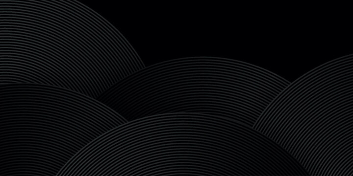 Abstract black background with circle line pattern decoration. Background concept with shiny metallic line texture. Modern and futuristic design for banners, wallpapers, backdrops, and posters.  eps10