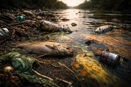 River water tainted by contaminants affecting aquatic life
