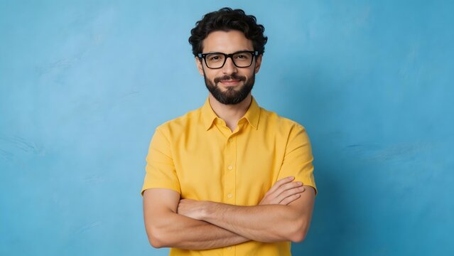 Man in yellow shirt with arms crossed