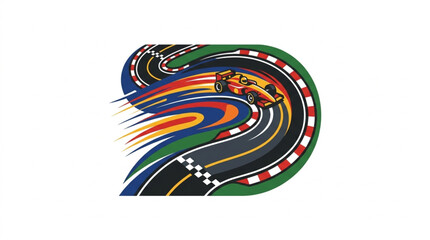 Speeding Race Car on a Winding Track. © Dodi