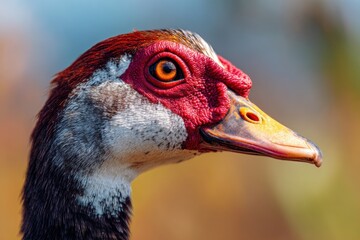 Fototapeta premium Crane bird head extreme close up natural background soft focus