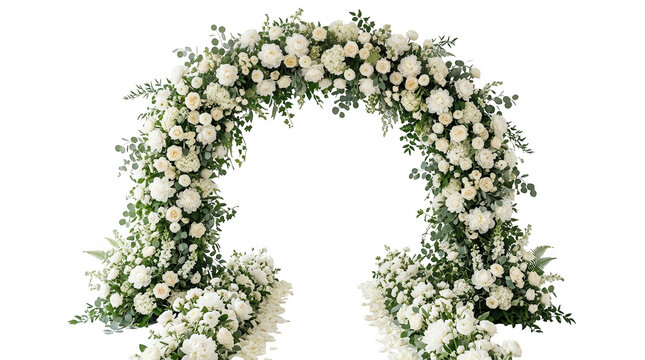 Wedding floral arch white flower aisle green leaf decor romantic ceremony setup elegant garden entrance blooming floral archway luxury wedding decor isolated white flowers green foliage arch