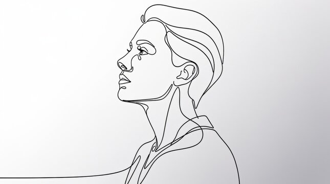 Single Line Drawing of a Person Crying in Profile