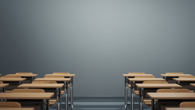 Classroom desks setup with smooth muted background surface