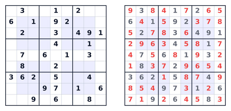 Sudoku puzzle solution with filled and empty cells displayed  