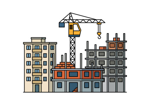 Obra de construcci&oacute;n de edificios con gr&uacute;a torre aislada 