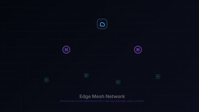 Edge computing network visualized with icons and connections on screen