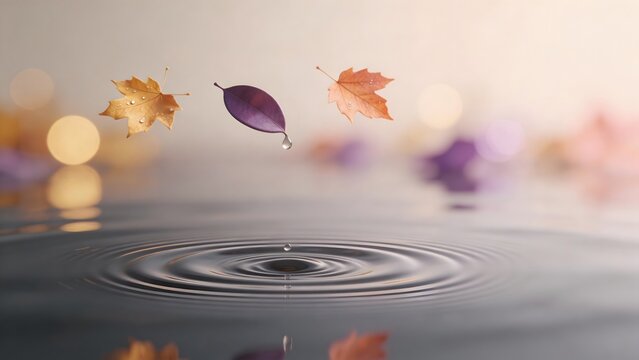 Autumn leaves floating above water
