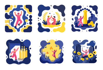 Fototapeta premium Vibrant Memorial Day Remembrance: Celebration and Tribute Art for Honoring Heroes' Sacrifice with Joyful Energy and Abstract Icons