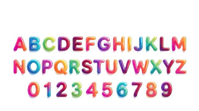 Alphabet and numbers with a fun, bubbly, and colorful design, perfect for creative projects and educational materials