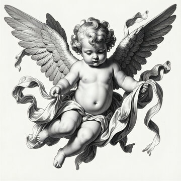 Vintage Renaissance Cherub Angels Antique Engraving Illustration
