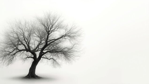 Abstract fading oak tree design with corner branches over a white background
