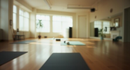 Fototapeta premium Blurred interior of an empty yoga and fitness studio space