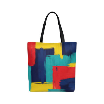 Colorful geometric tote bag with vibrant abstract pattern