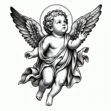 Vintage Renaissance Cherub Angels Antique Engraving Illustration