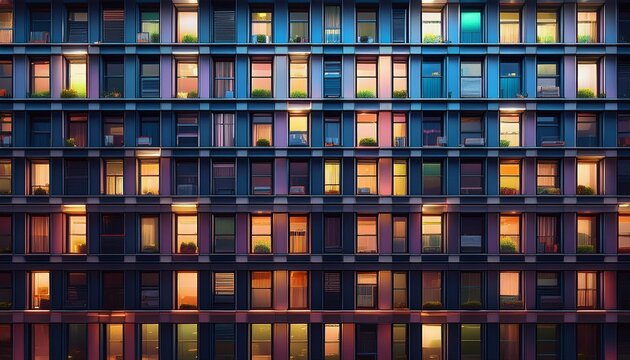 night facade building seamless texture dark light windows infinite tile city background