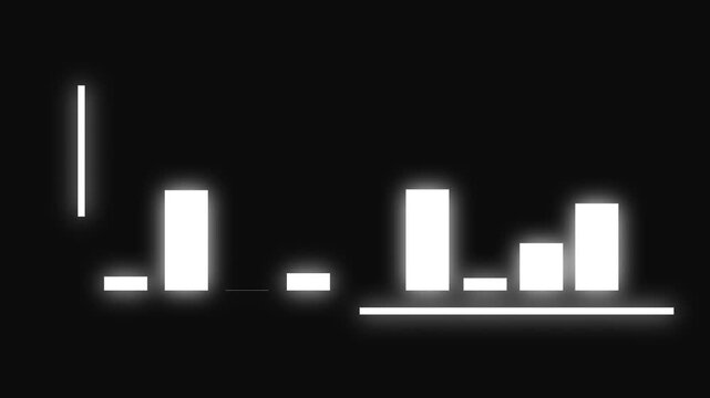 Glowing white neon bar chart animating up and down on a dark background. Motion graphic for financial data analysis, business growth statistics, and digital infographical concept.