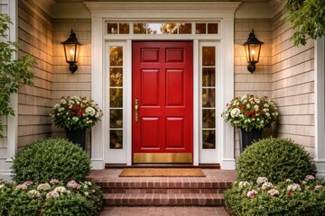 Fototapeta premium Lively red main door great for home remodeling ideas