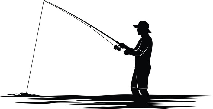 Fishing man silhouette vector illustration isolated on white background for outdoor design