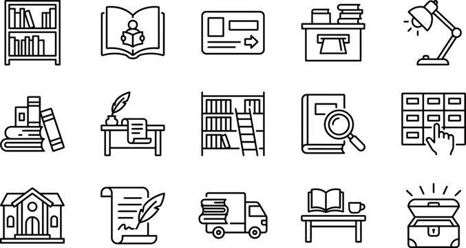 Set of line icons for education library and learning resources  various objects