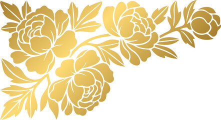 Fototapeta premium Golden Elegant Peony Flower Corner Border Design
