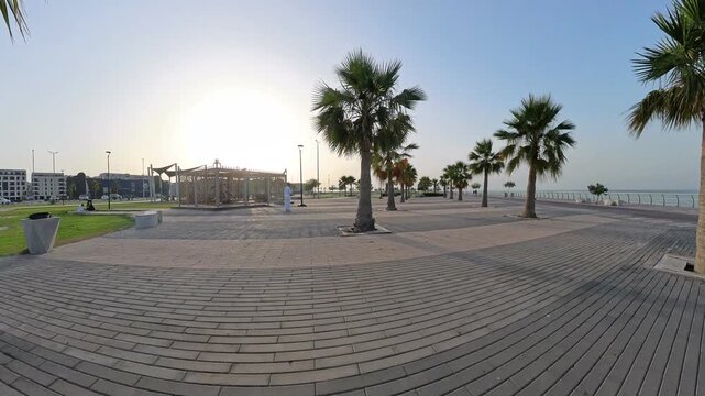 Beautiful Late Afternoon Sunlight Illuminating the Seafront Promenade in Khobar