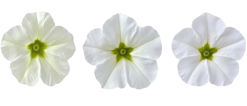 Set of three delicate light purple bellflower stems isolated on png transparent background