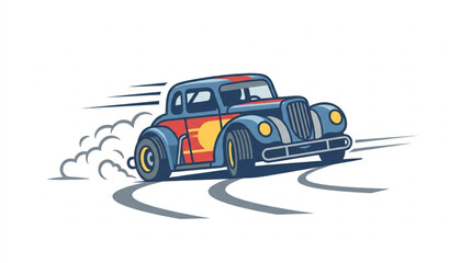 Vintage Hot Rod Car Drifting with Smoke and Tire Marks. © Pia