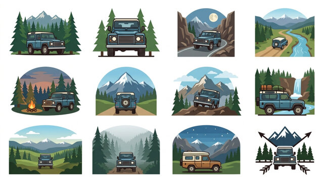 Vintage Offroad Vehicles in Scenic Mountain Landscapes.