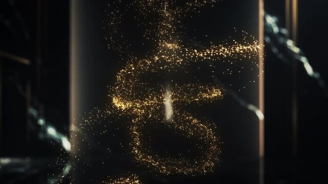 Golden Sparkling Swirls on Dark Background with Subtle Light Reflections