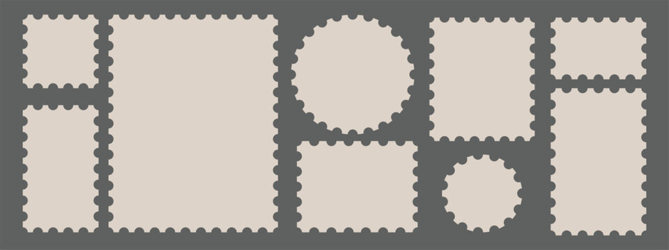 Postage stamps collection. Set of blank rectangle and square Postage stamp frames. Mockup postage stamps. Vector illustration.