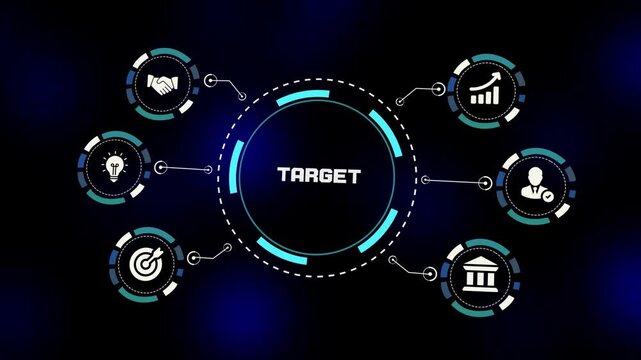 Target concept with business strategy systems, performance tracking workflows, analytics monitoring and corporate visualization design.