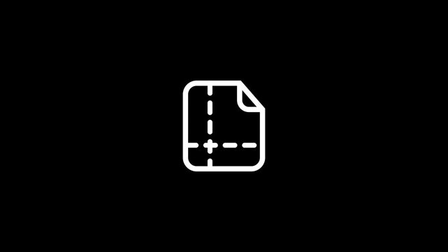 Document icon with dashed border line animation isolated on black background