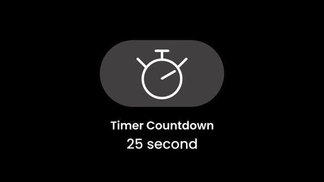 30 seconds countdown with a circular clock icon animation isolated on black background