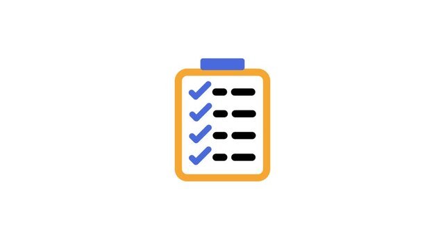 Clipboard icon showing a checklist with multiple blue checkmarks animation isolated on white background
